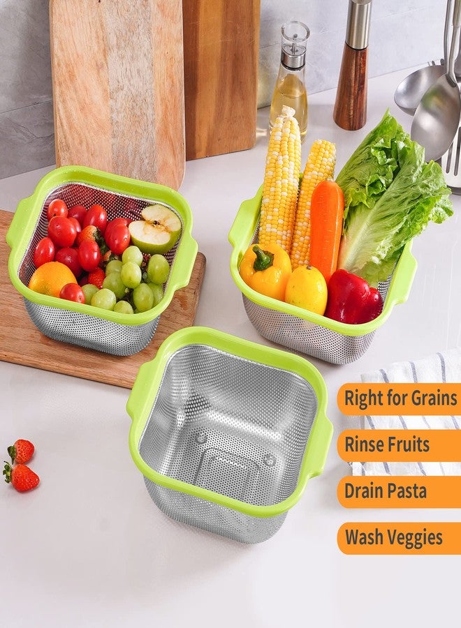 POPGRADE Square Colander Stainless Steel Colander with Handle, Large Metal Strainer for Cooking Pasta, Spaghetti, Veggies, Fruits, Kitchen Food Strainer Drainer, Green - Image 2